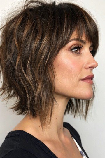 Textured Wavy Bob with Soft Fringe