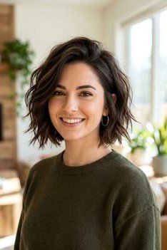 Textured Wavy Brunette Bob