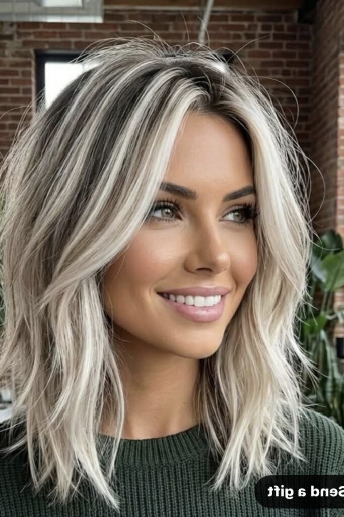 Textured Wavy Shoulder-Length Cut with Blonde Highlights