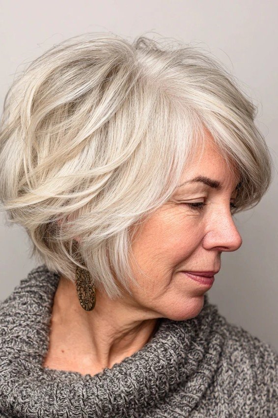 Texturized Silver Bob with Soft Waves
