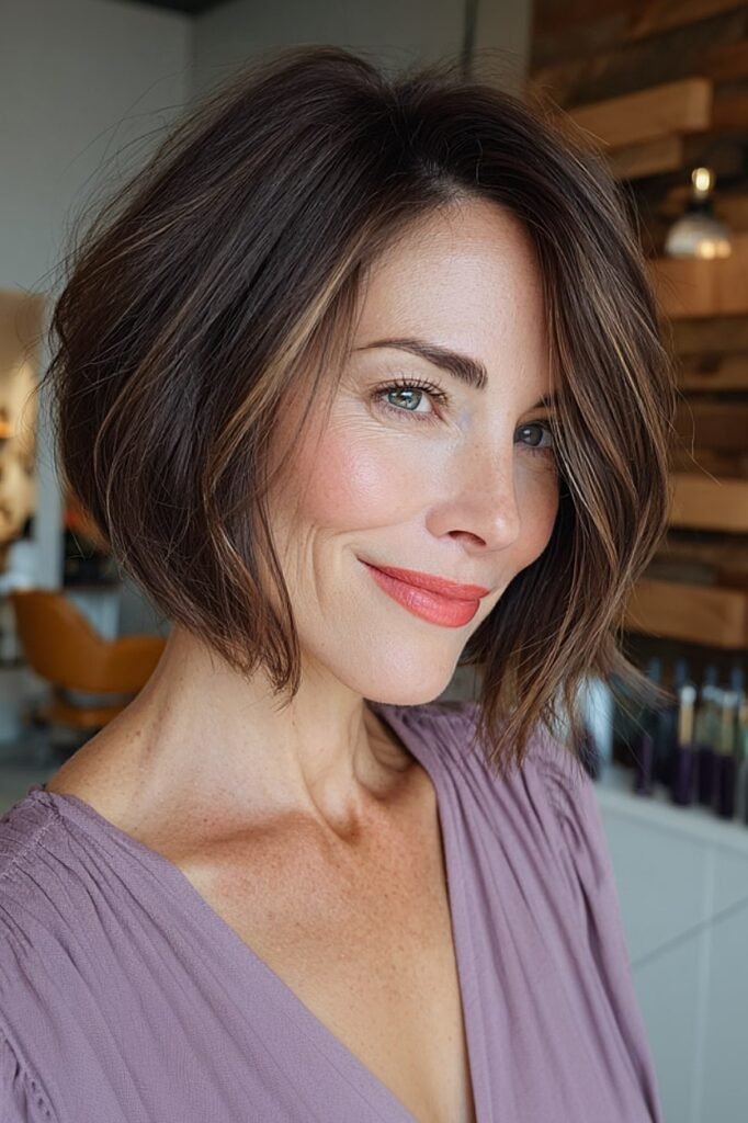 Tousled A-Line Bob with Warm Highlights
