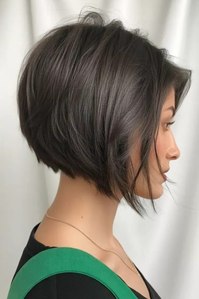Tousled Angled Bob with Side Swept Bangs