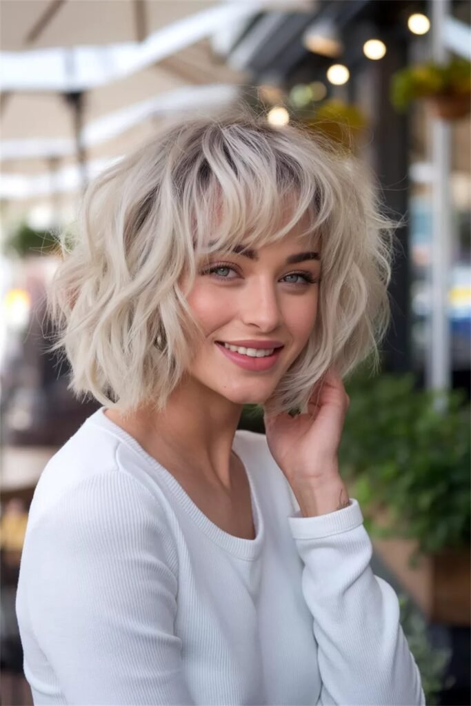 Tousled Blonde Bob with Textured Fringe