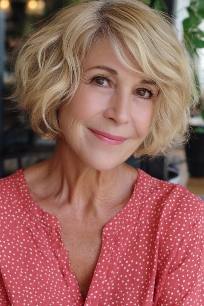 Tousled Blonde Bob with Wispy Bangs