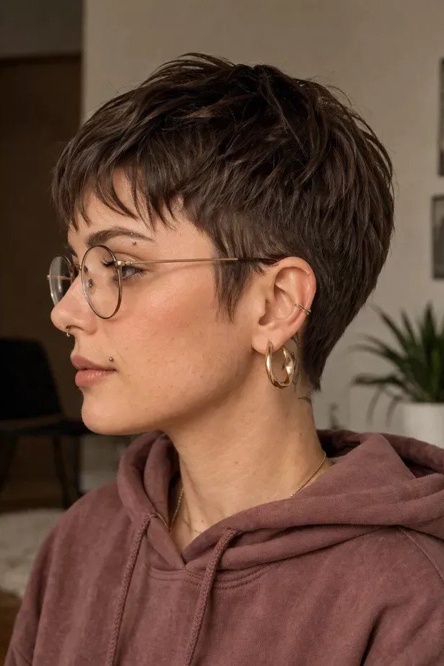 Tousled Brunette Crop with Micro Fringe