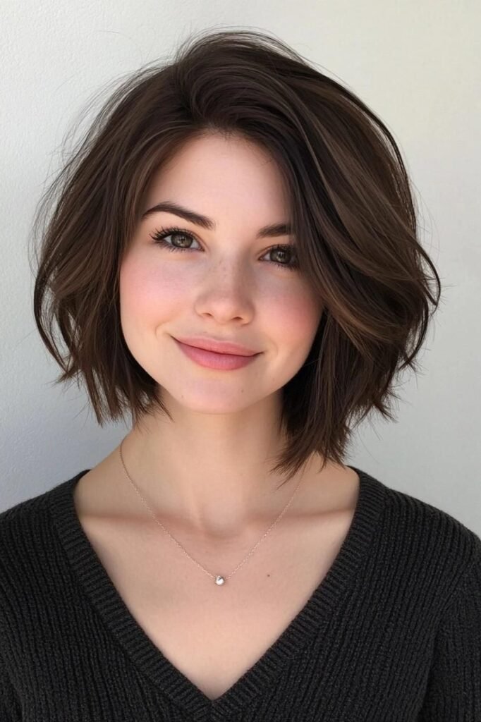 Tousled Dark Brown Bob with Face-Framing Layers