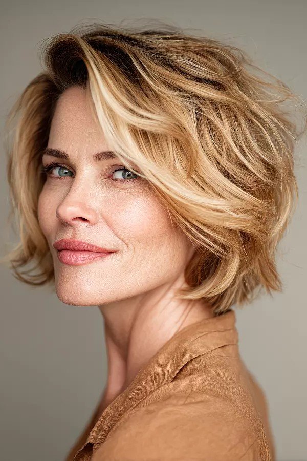 Tousled Layered Bob with Voluminous Side Part