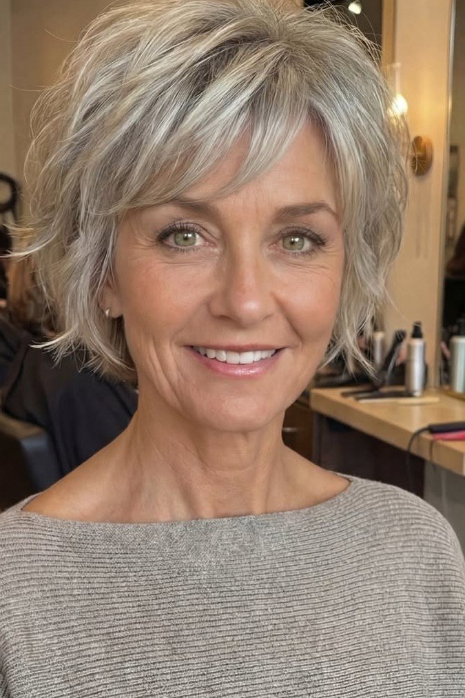 Tousled Layered Bob with Wispy Bangs