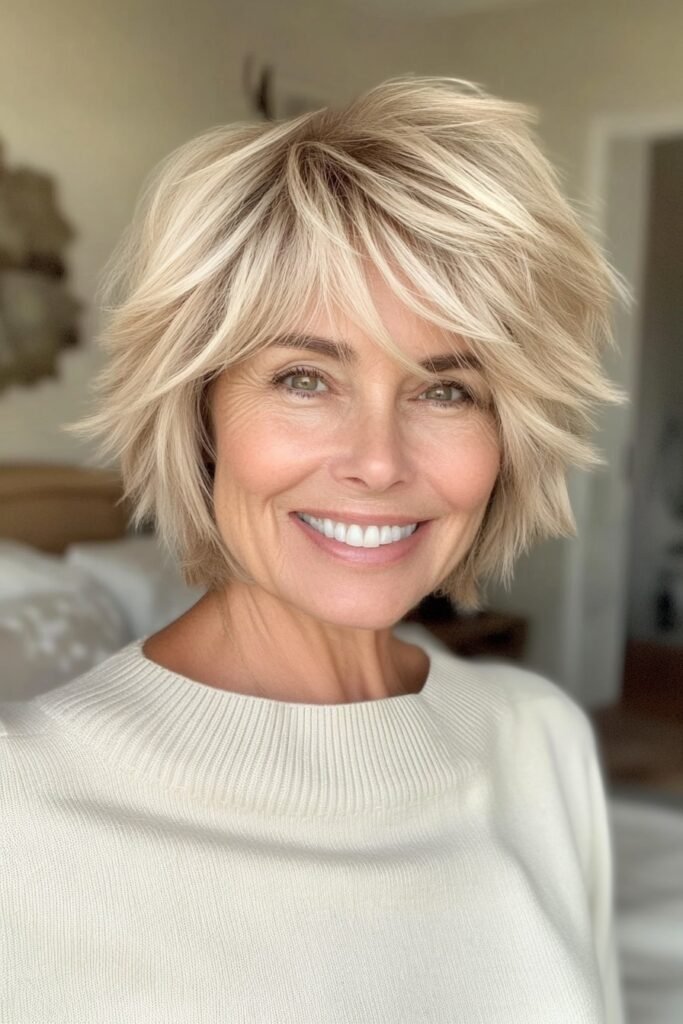 Tousled Light Blonde Shaggy Bob