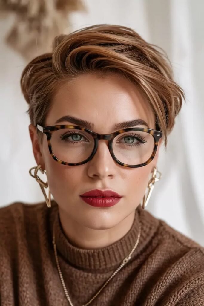 Tousled Pixie with Lifted Crown and Tortoiseshell Glasses