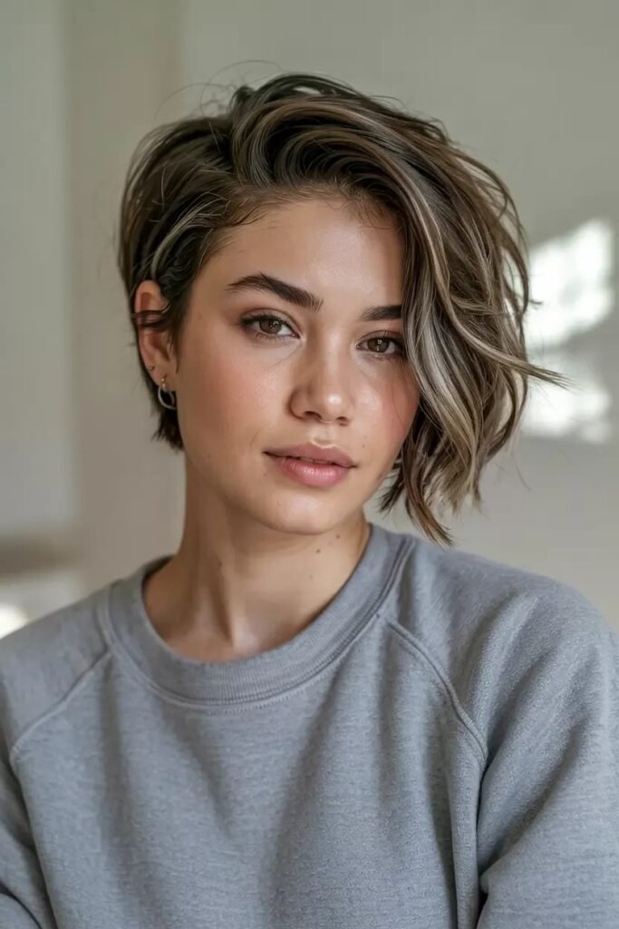 Tousled Textured Bob with Caramel Undertones