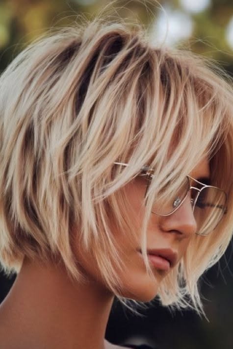 Tousled Textured Bob with Curtain Bangs