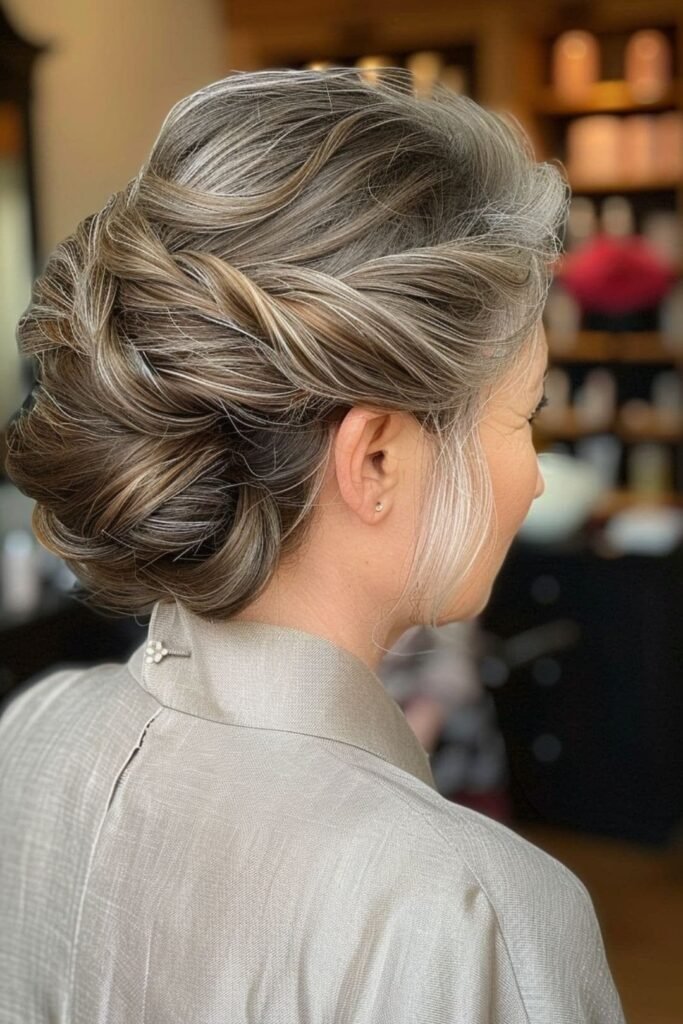 Twisted and Textured Low Updo with Highlights