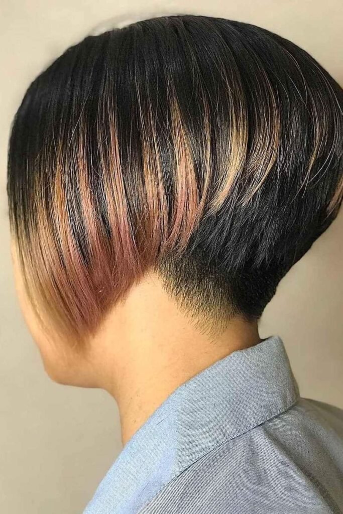 Undercut Angled Bob with Contrast Highlights