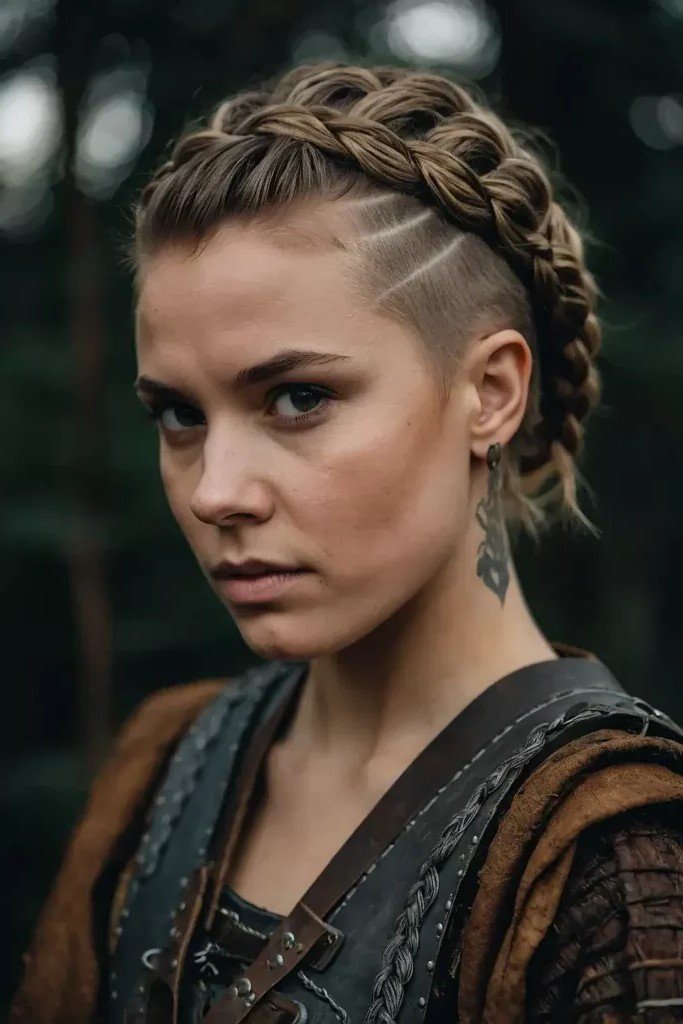 Undercut Faux Hawk with Intricate French Braid and Shaved Lines