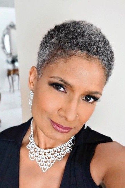 Very Short Cropped Curly Pixie in Silver