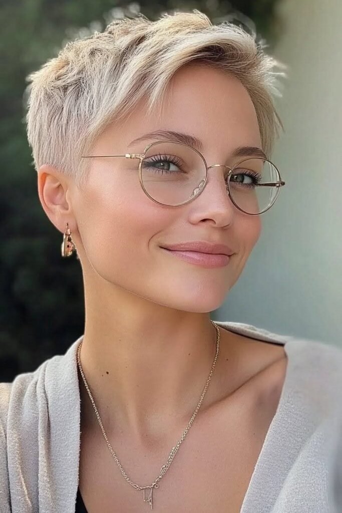 Very Short Platinum Pixie with Fine Texture