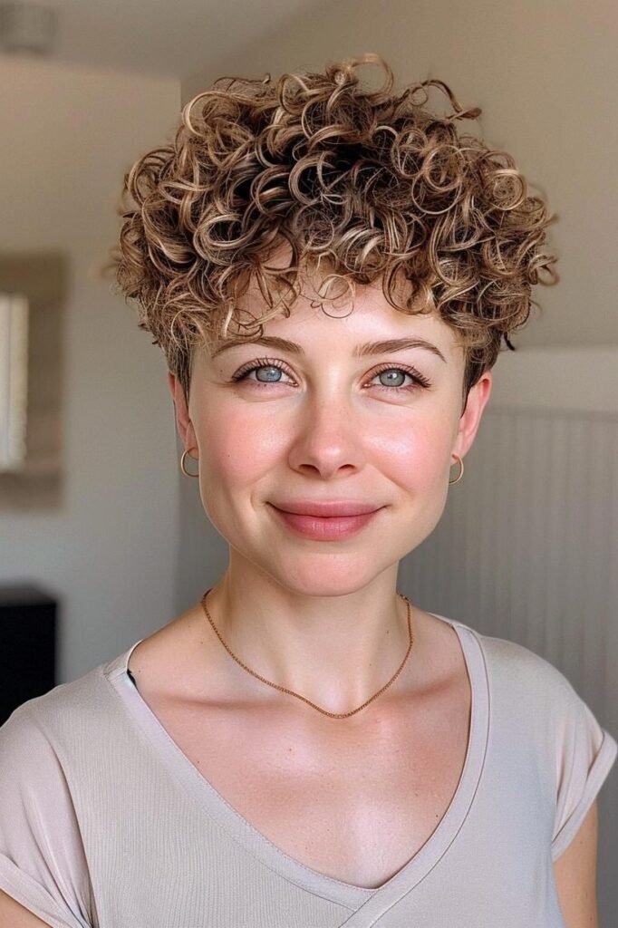 Voluminous Curly Crop with Tapered Sides