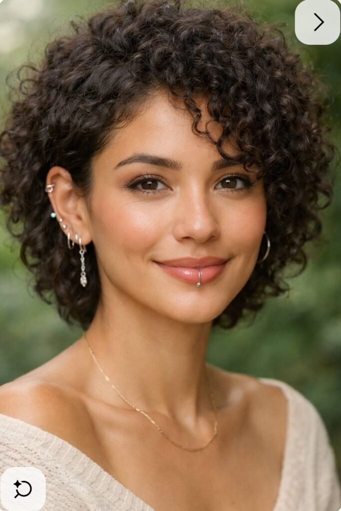 Voluminous Curly Shag Bob with Side-Swept Fringe