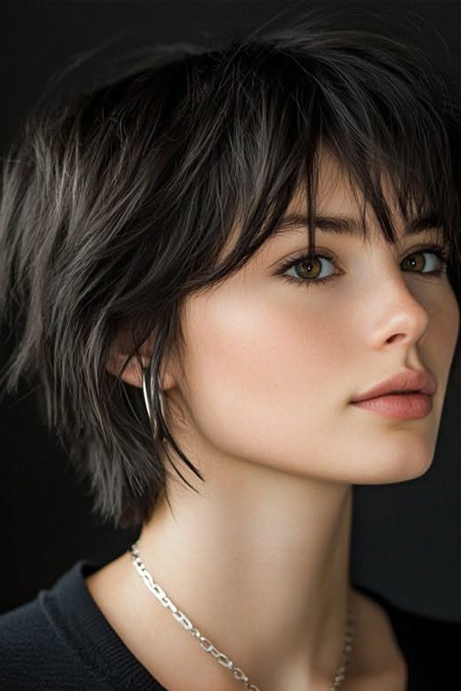 Voluminous Dark Layered Bob with Textured Fringe
