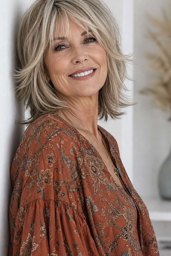 Voluminous Layered Bob with Curtain Bangs