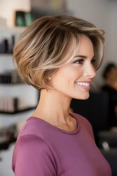 Voluminous Layered Bob with Deep Side Part