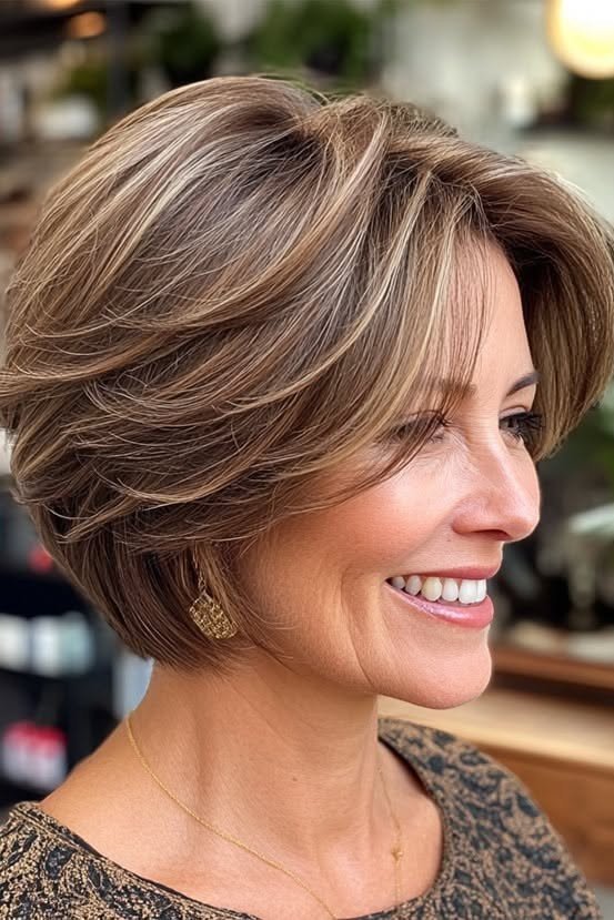 Voluminous Layered Bob with Feathered Bangs