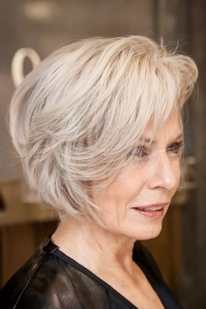 Voluminous Layered Bob with Side-Swept Bangs