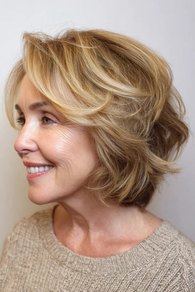 Voluminous Layered Bob with Side-Swept Bangs