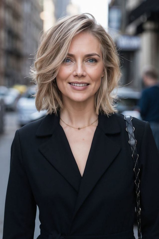 Voluminous Layered Bob with Side-Swept Bangs