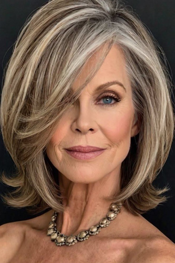 Voluminous Layered Bob with Sweeping Bangs