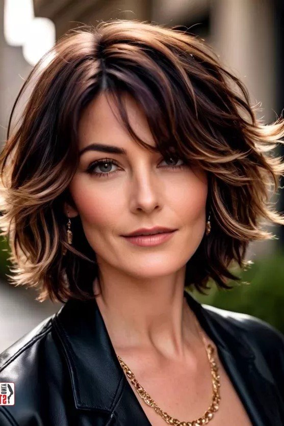 Voluminous Layered Brunette Bob with Highlights