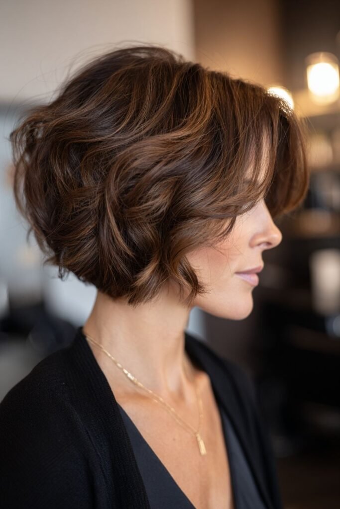 Voluminous Layered Dark Brunette Bob