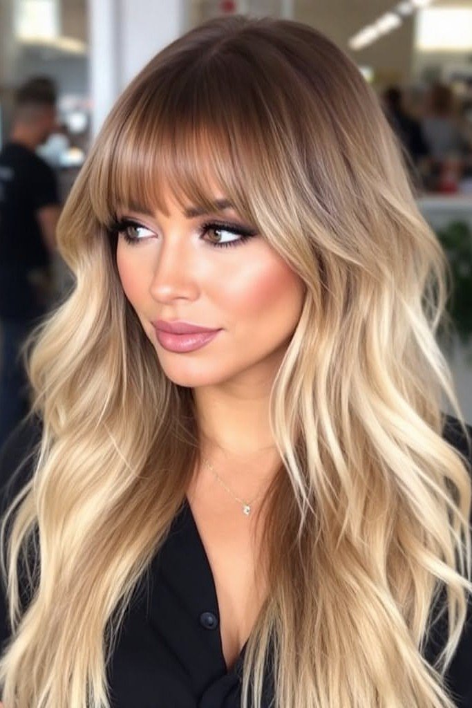 Voluminous Layered Hair with Curtain Bangs