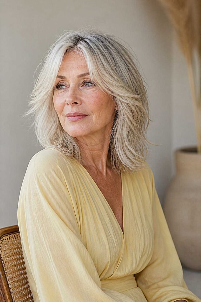 Voluminous Layered Lob with Face-Framing Strands