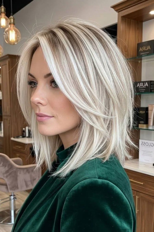 Voluminous Layered Lob with Wispy Bangs