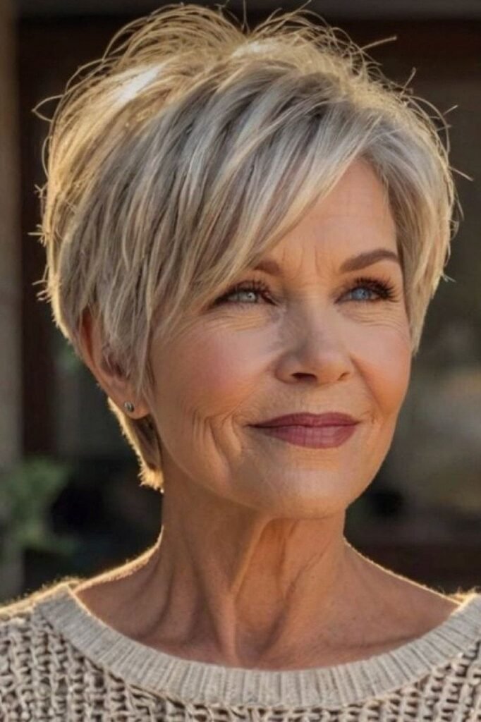 Voluminous Layered Pixie with Side-Swept Bangs