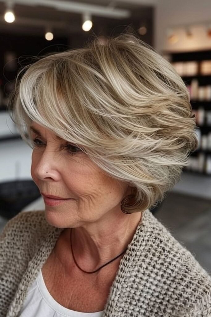 Voluminous Rounded Bob with Side-Swept Layers