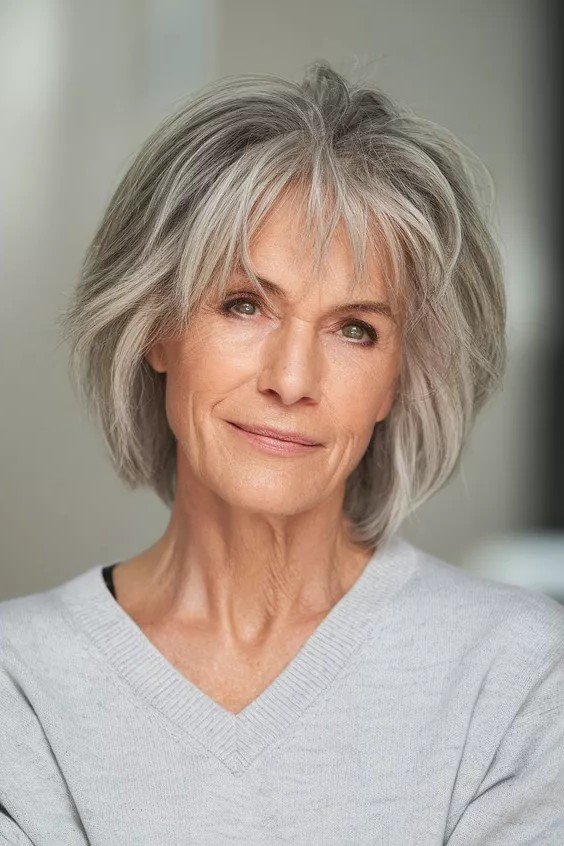 Voluminous Silver Bob with Layered Fringe
