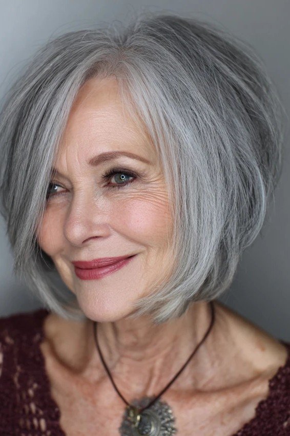 Voluminous Silver Bob with Soft Layers