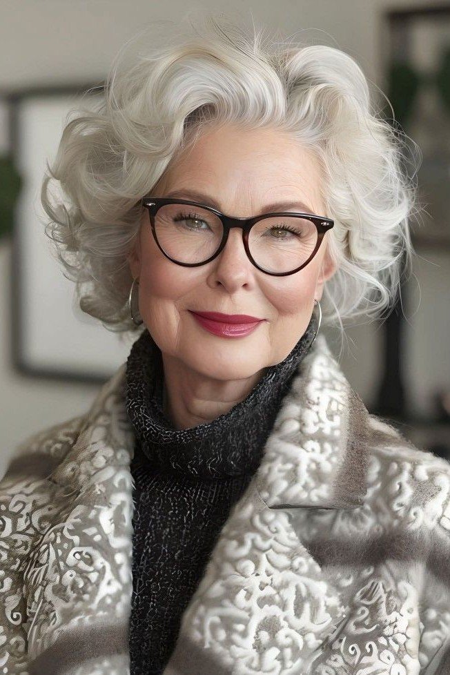 Voluminous Silver Curls with Rounded Silhouette