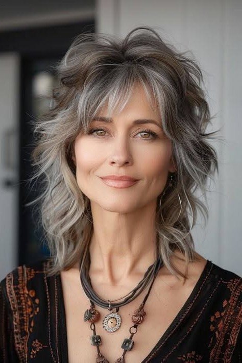 Voluminous Silver Shag with Wispy Layers