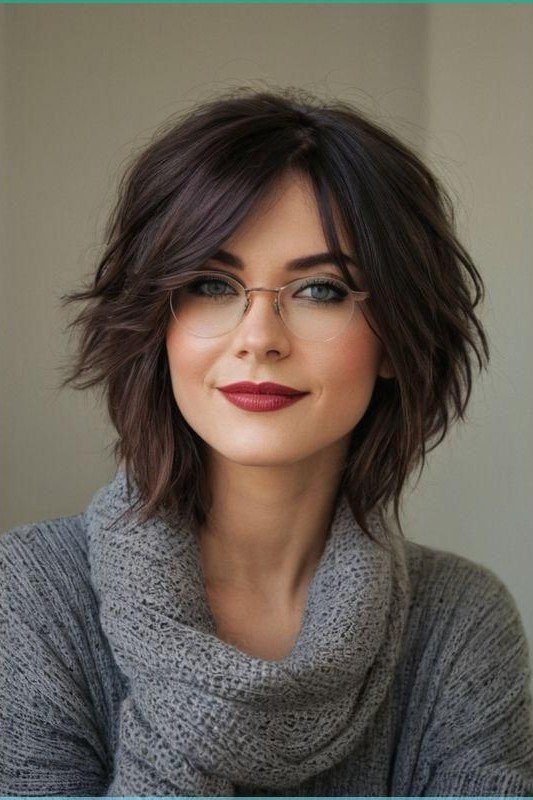 Voluminous Soft Layered Bob with Side-Swept Bangs