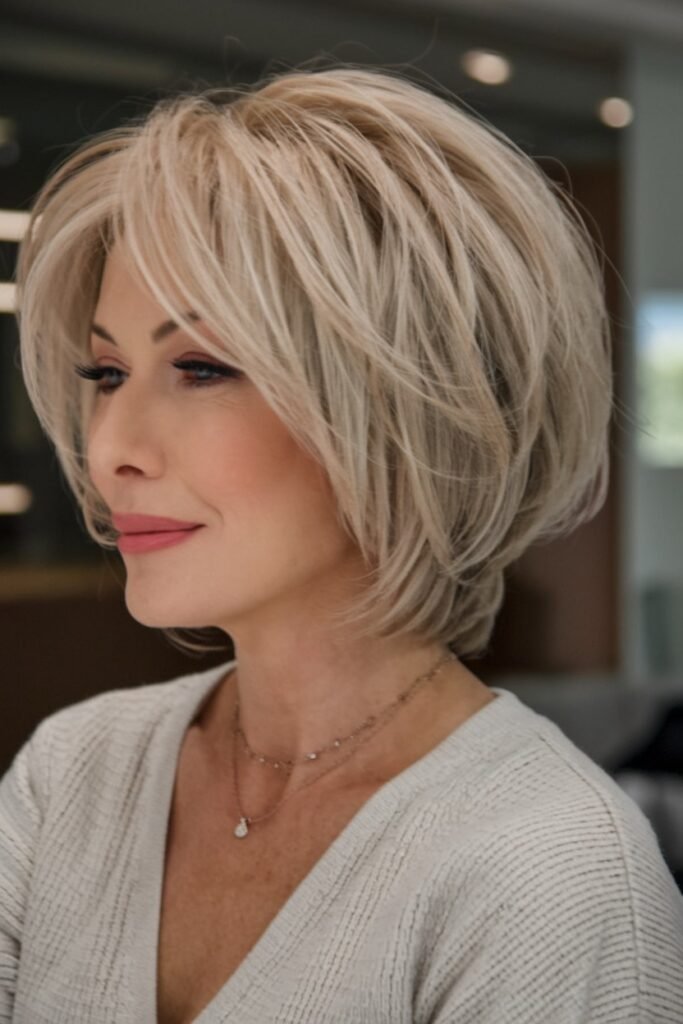 Voluminous Textured Blonde Bob with Face-Framing Layers