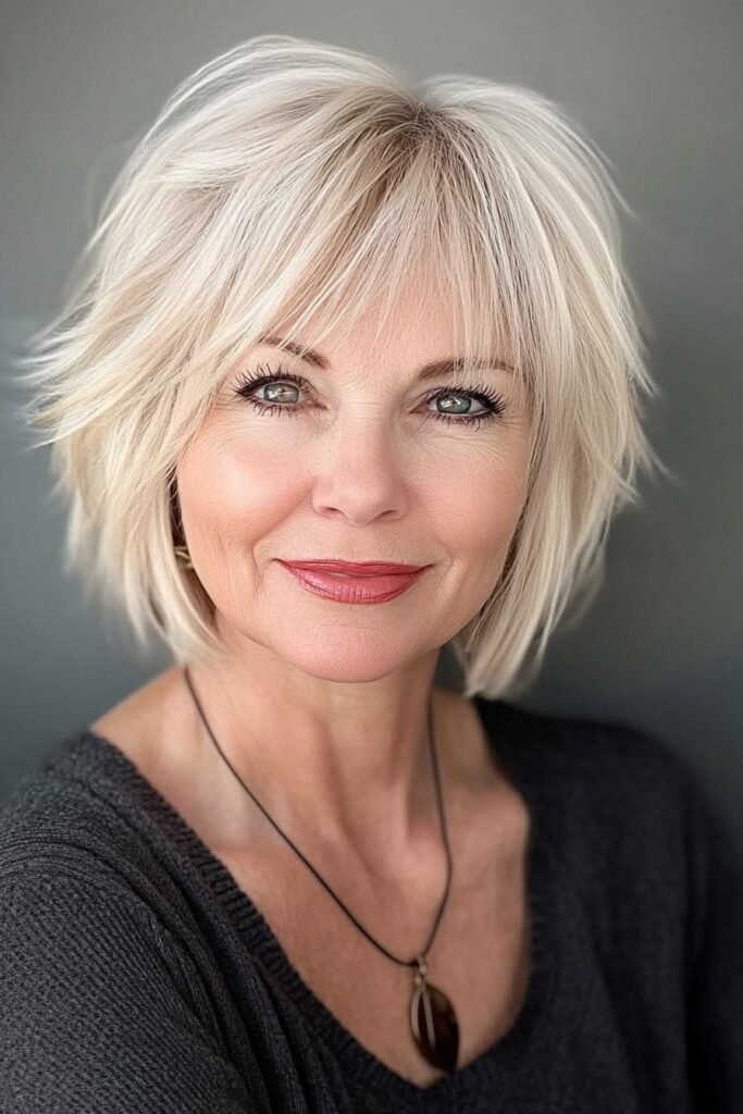 Voluminous Textured Bob with Feathered Bangs
