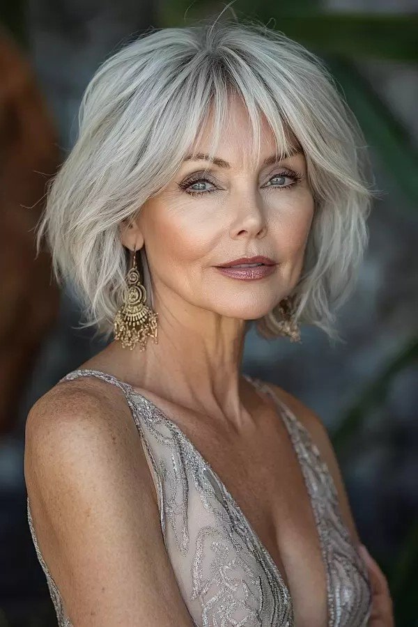 Voluminous Textured Bob with Layered Bangs