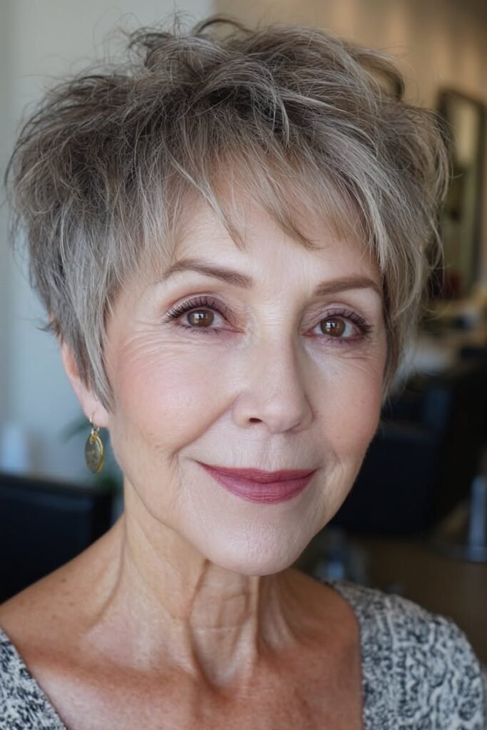 Voluminous Textured Grey Pixie Cut