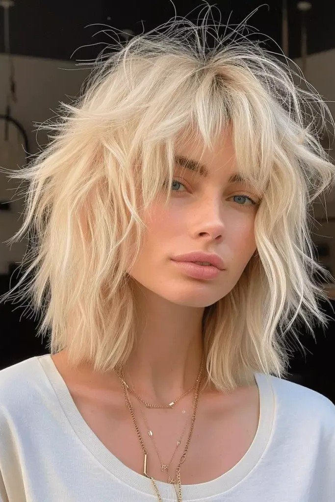 Voluminous Textured Shag with Curtain Bangs