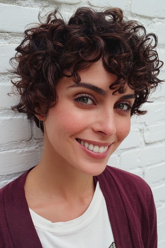 Warm Brunette Textured Curly Shag