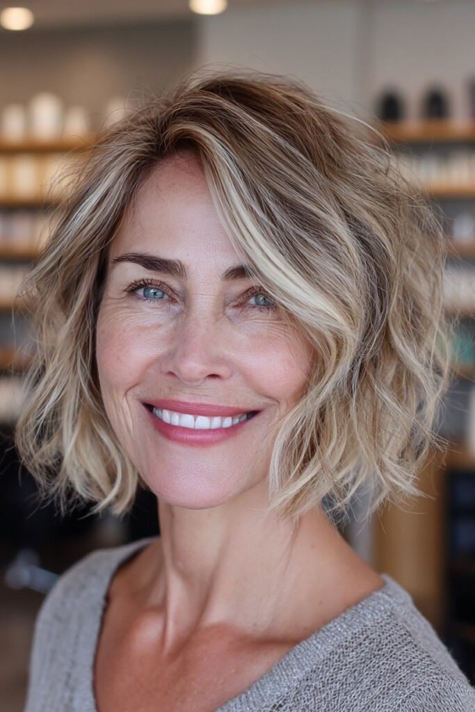 Wavy Bob with Wispy Curtain Bangs